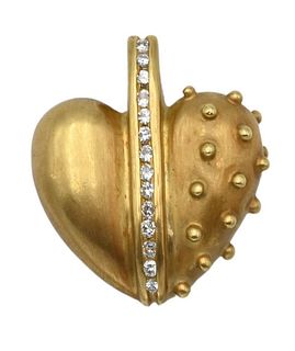 18 Karat Gold Heart Pendant, set with diamonds, height 1 1/4 inches, 15.1 grams.