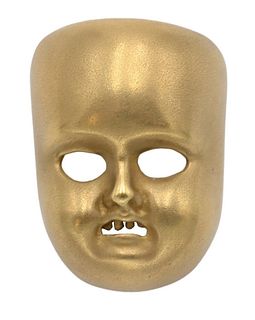 Kieselstein-Cord 18 Karat Gold Brooch, in form of a mask, height 1 1/2 inches, 22.7 grams.
