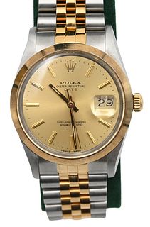 Rolex Datejust Perpetual Oyster Men's Wristwatch, in original box, model 15003, serial #7571275, new 1983, 34.3 millimeters.