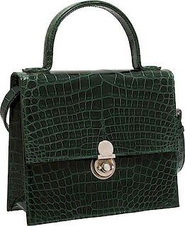 Ralph Lauren Shiny Green Crocodile Top Handle Bag Very Good Condition 7.5" Width x 6.5" Height x 3" Depth
