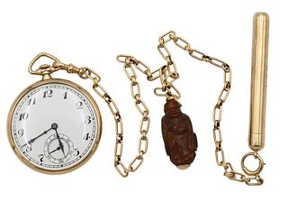14 Karat Gold Lot, to include an International open face pocket watch; a Tiffany & Company lead pencil; along with a 14 karat gold watch chain, watch 