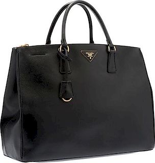 Prada Nero Black Saffiano Leather Tote Bag with Gold Hardware Very Good to Excellent Condition 15" Width x 11.5" Height x 7" Depth