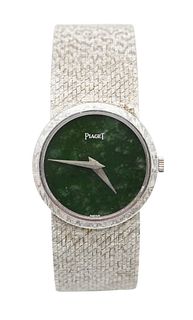Piaget 18 Karat White Gold Ladies Wristwatch, having brushed mesh band, interior 54 millimeters, diameter 23.9 millimeters, total weight 57 grams.