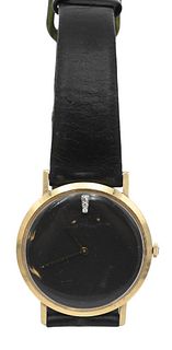 Omega 14 Karat Gold Men's Wristwatch, set with three small diamonds, 32.8 millimeters.