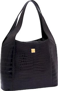 Versace Black Crocodile Shoulder Bag with Gold Hardware Excellent Condition 13" Width x 10" Height x 4" Depth