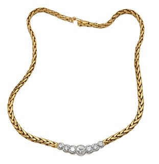 18 Karat Yellow Gold Necklace, set with seven diamonds, the largest center being approximately 1.05 carats, flanked by three diamonds on either side, 