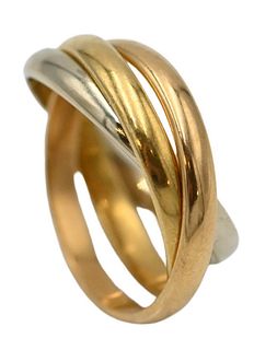 Cartier 18 Karat Tri-Color Gold Trinity Ring, size 6 1/2, 6.7 grams.