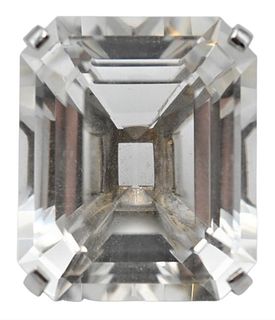 14 Karat Cartier Pendant, large emerald cut clear stone in white gold mounting, marked Cartier, 28 x 33.5 millimeters.