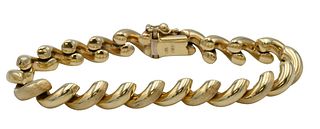 14 Karat Yellow Gold Bracelet, every other link having brushed design, length 7 1/8 inches, 22 grams.