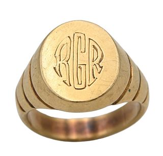 Cartier 18 Karat Gold Ring, #961, having initials RGR, size 10 3/4, 24 grams.