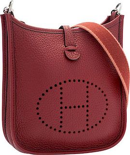 Hermes Rouge H Clemence Leather Evelyne TPM Bag with Palladium Hardware Excellent to Pristine Condition 6.5" Width x 7" Height x 2" Depth