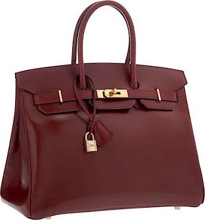 Hermes 35cm Rouge H Calf Box Leather Birkin Bag with Gold Hardware Very Good Condition 14" Width x 10" Height x 7" Depth
