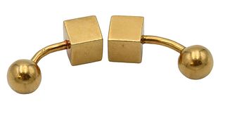 Pair of 18 Karat Yellow Gold Cufflinks, having square and round ends, 27 grams.