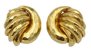Dunay Signed 18 Karat Yellow Gold Earrings, ear clips #A9208, 22 grams.