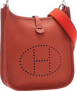 Hermes Rouge Venetian Clemence Leather Evelyne TPM Bag with Palladium Hardware Pristine Condition 6.5" Width x 7" Height x 2" Depth
