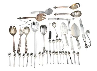 Large Group of Georg Jensen Sterling Silver Flatware and Serving Pieces, to include 4 "Bernadotte" serving pieces; 1 beaded master butter knife; 2 "Ca
