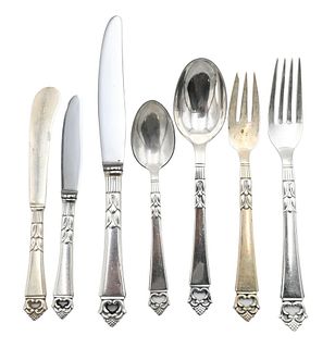 109 Piece Set of Frigast Sterling Flatware, Acorn pattern, to include: 11 salad forks, 12 dinner forks, 13 fish forks, 10 tablespoons, 1 teaspoon, 24 