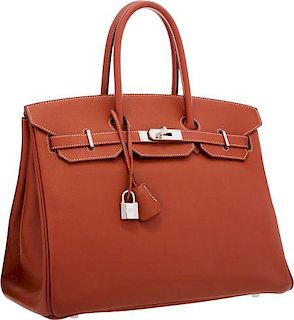Hermes Limited Edition Candy Collection 35cm Sienne & Orange H Epsom Leather Birkin Bag with Palladium Hardware Excellent Condition 14" Width x 10" He