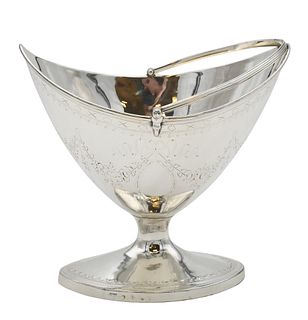 George IV Silver Sugar Bowl, having swing handle, probably Jas-Hobbs, oval on oval footed base, height including handle 8 1/2 inches, 7.7 t.oz.