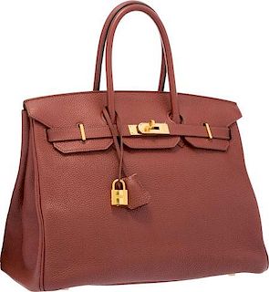 Hermes 35cm Sienne Togo Leather Birkin Bag with Gold Hardware Excellent Condition 14" Width x 10" Height x 7" Depth