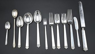 180 Piece Tiffany & Company Sterling Silver Flatware Set, hampton pattern, to include: 12  luncheon knives, 16 dinner knives, 2 large serving spoons, 