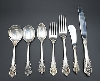 90 Piece Wallace Grand Baroque Sterling Silver Flatware Set, to include 13 dinner forks, 13 salad forks, 1 cocktail fork, 18 teaspoons, 6 soup spoons,