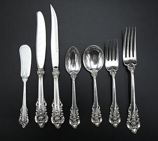 146 Piece Wallace Grand Baroque Sterling Silver Flatware Set, to include 24 dinner forks, 24 salad forks, 24 soup spoons, 24 teaspoons, 1 serving fork