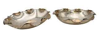 Pair of Nesting Serpico and Laino Hand Hammered Sterling Silver Shaped Bowls, height 3 inches, length 12 1/2 inches, 32.3 t.oz.