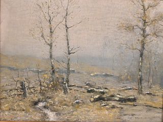 Bruce Crane (1857 - 1937), early winter landscape, oil on canvas, 18" x 24", signed lower right Bruce Crane, NA, in Newcomb Macklin gilt frame.