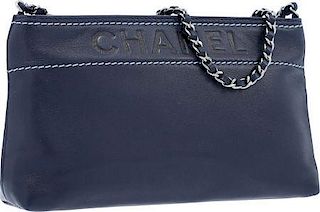 Chanel Navy Blue Lambskin Leather Pochette Bag with Silver Hardware Excellent Condition 9" Width x 5" Height x 2" Depth