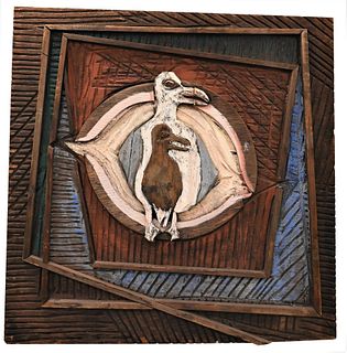 Bernard Langlais (American, 1923 - 1977), The Gull of the Inner Eye, wood relief with paint, 1969, unsigned, 48" x 48" overall, remnants of original p