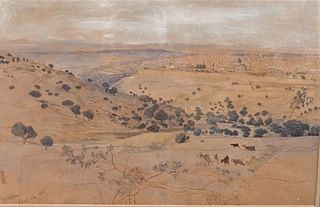 Edward Lear (1812 - 1888), Jerusalem, April 24, 1858, watercolor and pencil on paper, sketch with writing or notes, sight size 13" x 19 1/2", Pitt and