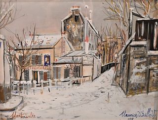 Maurice Utrillo (1883 - 1955), Le Lapin Agile Sous La Neige, Montmartre winter landscape, gouache, signed and dated lower right Maurice Utrillo V. 193