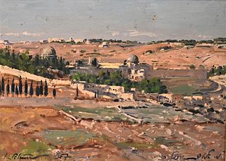 Ludwig Blum (1891 - 1971), Jerusalem landscape, oil on canvas, signed lower left L. Blum, Safari Art Gallery Jerusalem stamp on stretcher, 13" x 18 1/