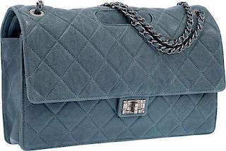 Chanel Blue Quilted Distressed Lambskin Leather Takeaway Bag with Gunmetal Hardware Excellent to Pristine Condition 14" Width x 10" Height x 3" Depth