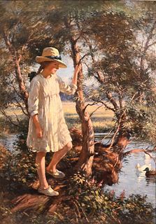 William Kay Blacklock (British, 1872 - 1922), A Quiet Backwater, oil on canvas, signed lower left W. Kay Blacklock, 33" x 23 1/2". Provenance: Richard