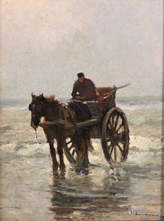 William Frederick Ritschel (1864 - 1949), Horse Cart on the Beach, oil on canvas, signed lower right W. Ritschel, in Newcomb Macklin gilt frame, relin