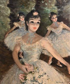 Huldah Cherry Jeffe (1901 - 2001), Ballerinas, oil on canvas, signed lower right Huldah, copyrighted 1950, Huldah written on back of canvas, 29 1/4" x