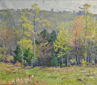 Harriet Randall Lumis (1870 - 1953), May in New England, oil on canvas, 24" x 28", signed lower right Harriet R. Lumis, titled and signed on stretcher