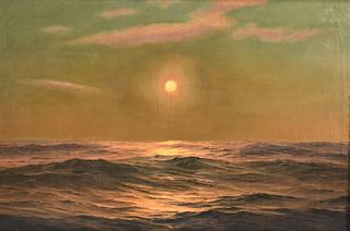 Warren Sheppard (1858 - 1937), Luminous Moonlight, Seascape, oil on canvas, signed lower left Warren Sheppard, 30" x 20".