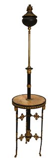 Hinks and Sons Bronze and Gilt Bronze Piano Lamp, having adjustable height, gilt rams heads, not electrified, table height 28 1/2 inches.