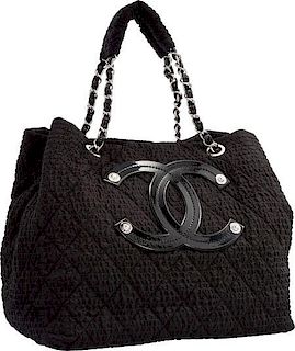 Chanel Black Marbled Nylon Tote Bag with Silver Hardware Excellent to Pristine Condition 13" Width x 11" Height x 8" Depth