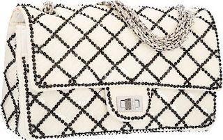 Chanel White & Black Sequin Reissue Medium Double Flap Bag with Silver Hardware Very Good to Excellent Condition 10" Width x 6" Height x 2.5" Depth