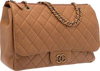 Chanel Brown Quilted Lambskin Leather Tote Bag with Brass Hardware Very Good Condition 13.5" Width x 9" Height x 4.5" Depth