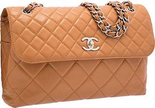 Chanel Caramel Quilted Lambskin Leather Flap Bag with Silver Hardware Very Good Condition 13" Width x 9" Height x 3" Depth