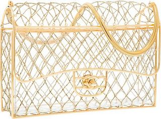 Chanel Gold Cage Beaded Medium Flap Bag with Gold Hardware Good to Very Good Condition 10" Width x 6.5" Height x 2.5" Depth