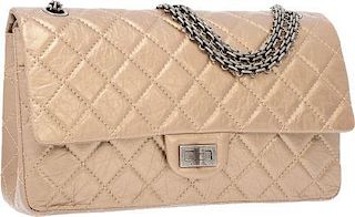 Chanel Metallic Bronze Quilted Leather Reissue Jumbo Double Flap Bag with Gunmetal Hardware Very Good Condition 12" Width x 8" Height x 3" Depth