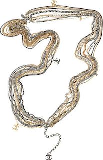 Chanel Multistrand Gold & Gunmetal Chain Necklace Pristine Condition 22" Length