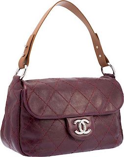 Chanel Burgundy Quilted Leather On The Road Flap Bag with Silver Hardware Excellent Condition 13" Width x 7" Height x 4.5" Depth