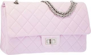 Chanel Pink Quilted Lambskin Leather Jumbo Reissue Double Flap Bag with Silver Hardware Very Good Condition 12" Width x 8" Height x 3" Depth